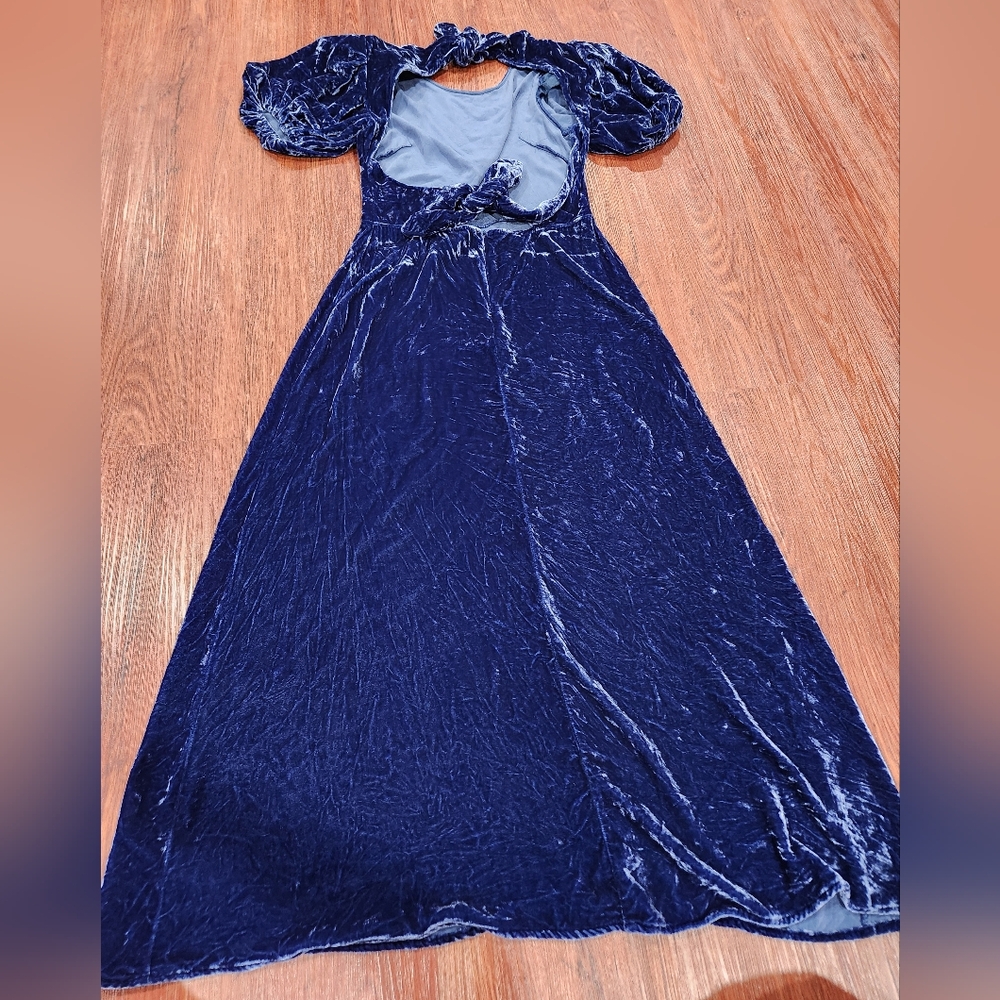 Reformation Livia Blue Velvet Dress - Picture 3 of 7